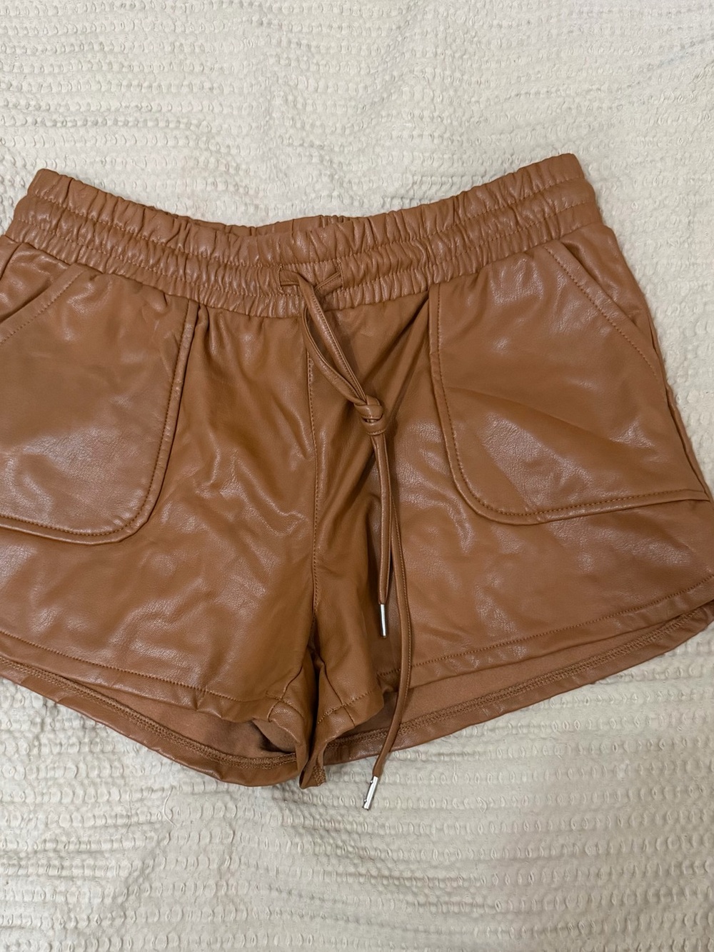 Sincerely Jules Tan Faux-Leather Athletic Shorts with Drawstring